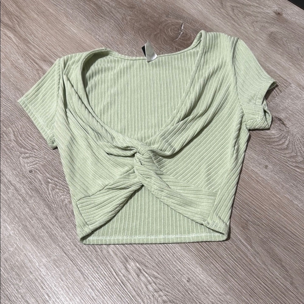 Women's Green Ribbed Twist Front Top